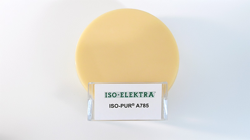 Round casting sample of beige ISO-PUR A785 casting resin