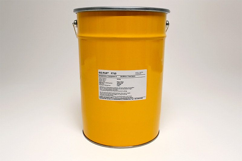 Yellow metal bucket with ISO-PUR® F710 label